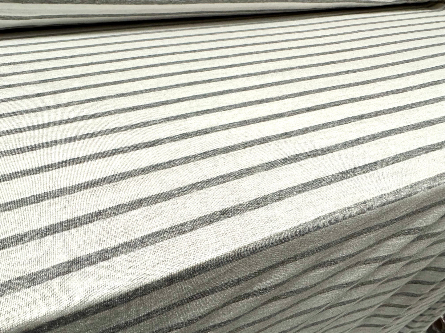 Viscose blend single jersey fabric, per metre - stripe - white & grey marl
