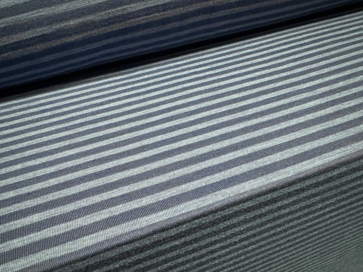 Viscose spandex stretch single jersey fabric, per metre - stripe - denim & powder blue