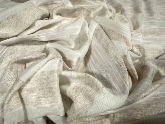 Soft handle single jersey fabric, per metre - slub stripe - oatmeal & ivory