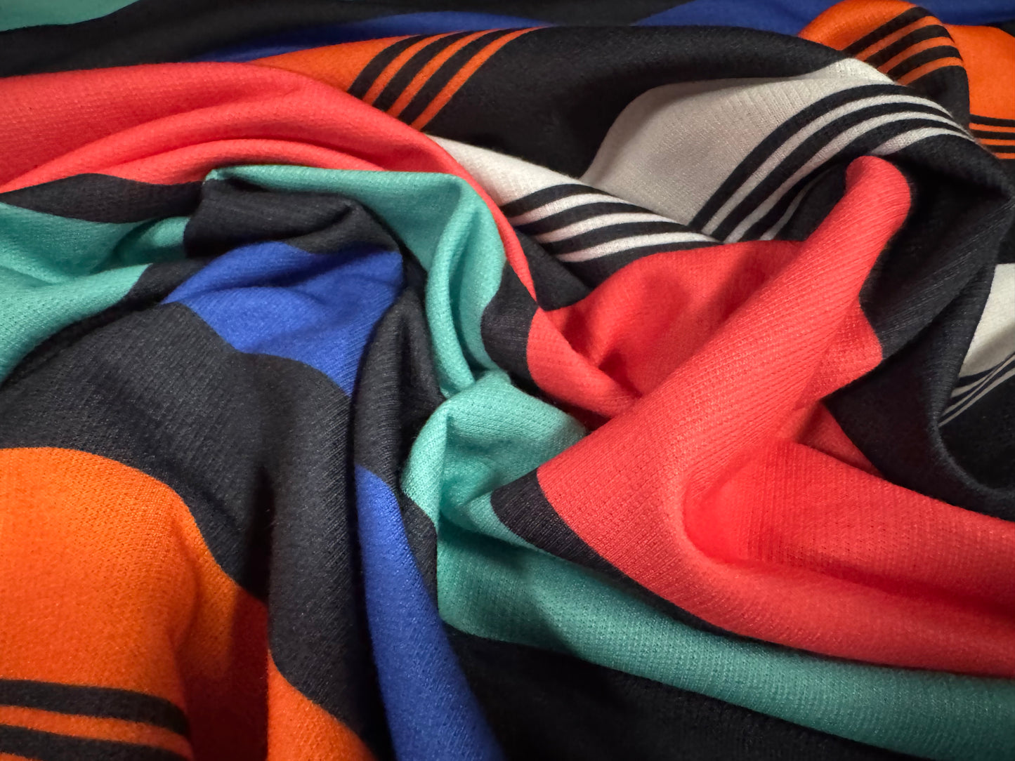 French Terry loopback sweatshirt jersey fabric, per metre - multicolour stripes print