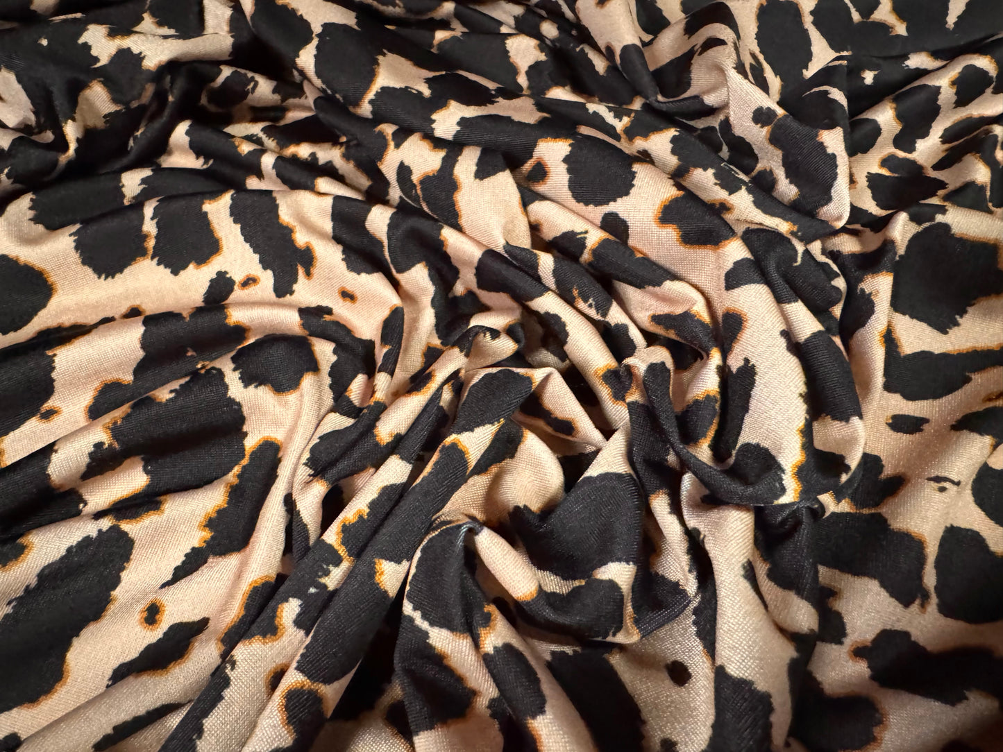 Soft touch stretch spandex single jersey fabric, per metre - cheetah print - rose gold