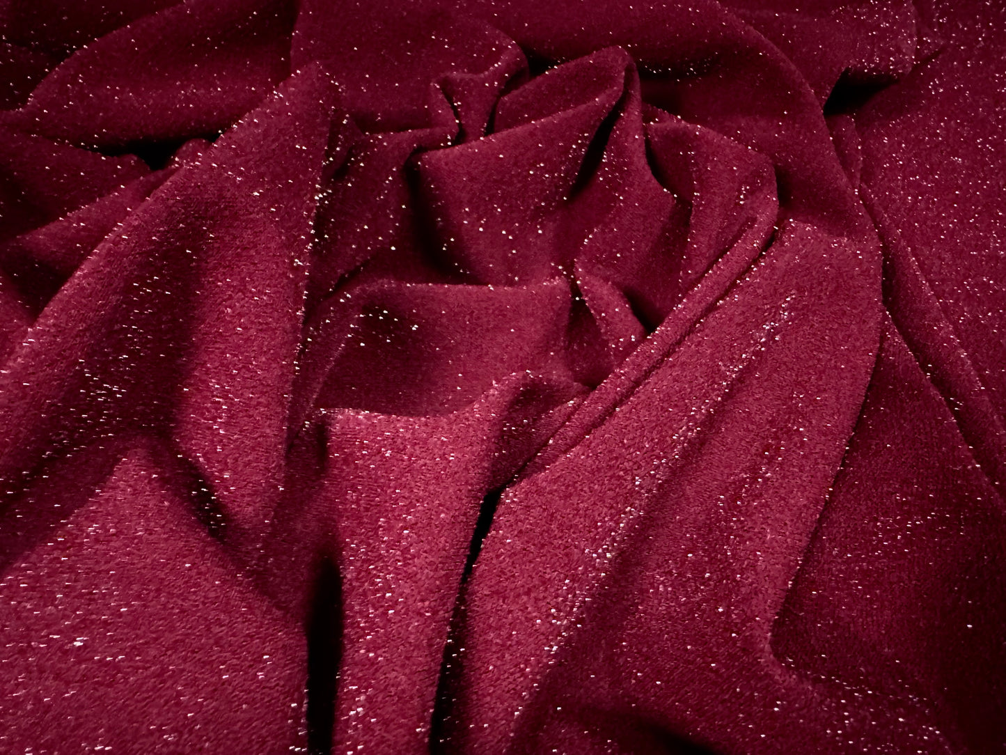 Metallic scuba stretch spandex double jersey fabric, per metre - wine with silver lurex
