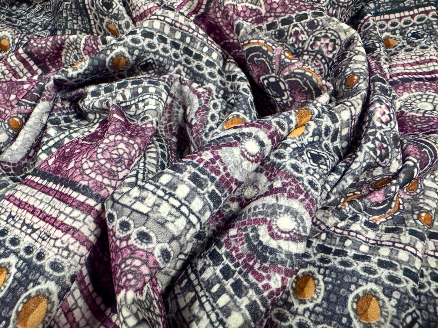 Scuba crepe stretch spandex double jersey fabric, per metre - paisley stripe print - navy & magenta