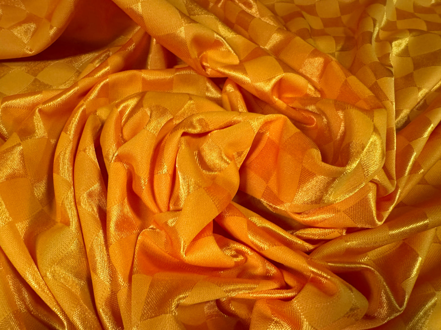 Single jersey fashion fabric, per metre - square check sateen jacquard - amber