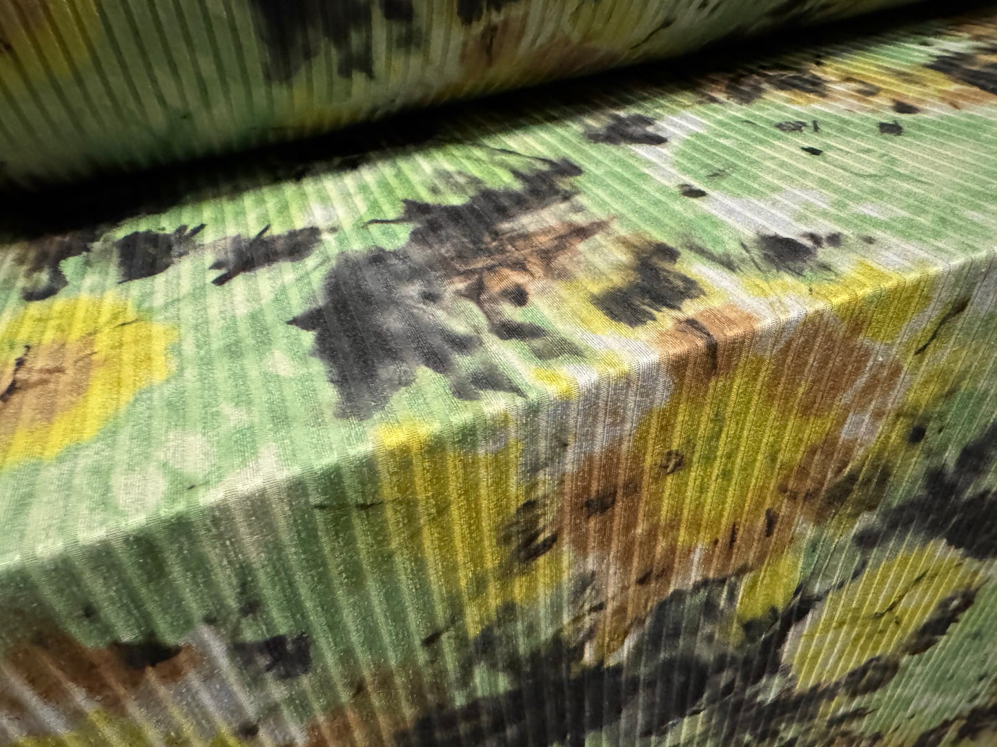 Stretch Spandex rib jersey fabric, per metre - smudge flower print - green
