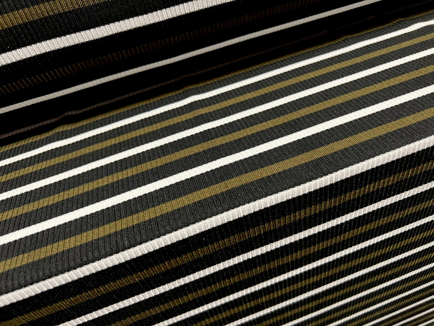 Stretch Spandex rib jersey fabric, per metre - stripe - black, white & khaki