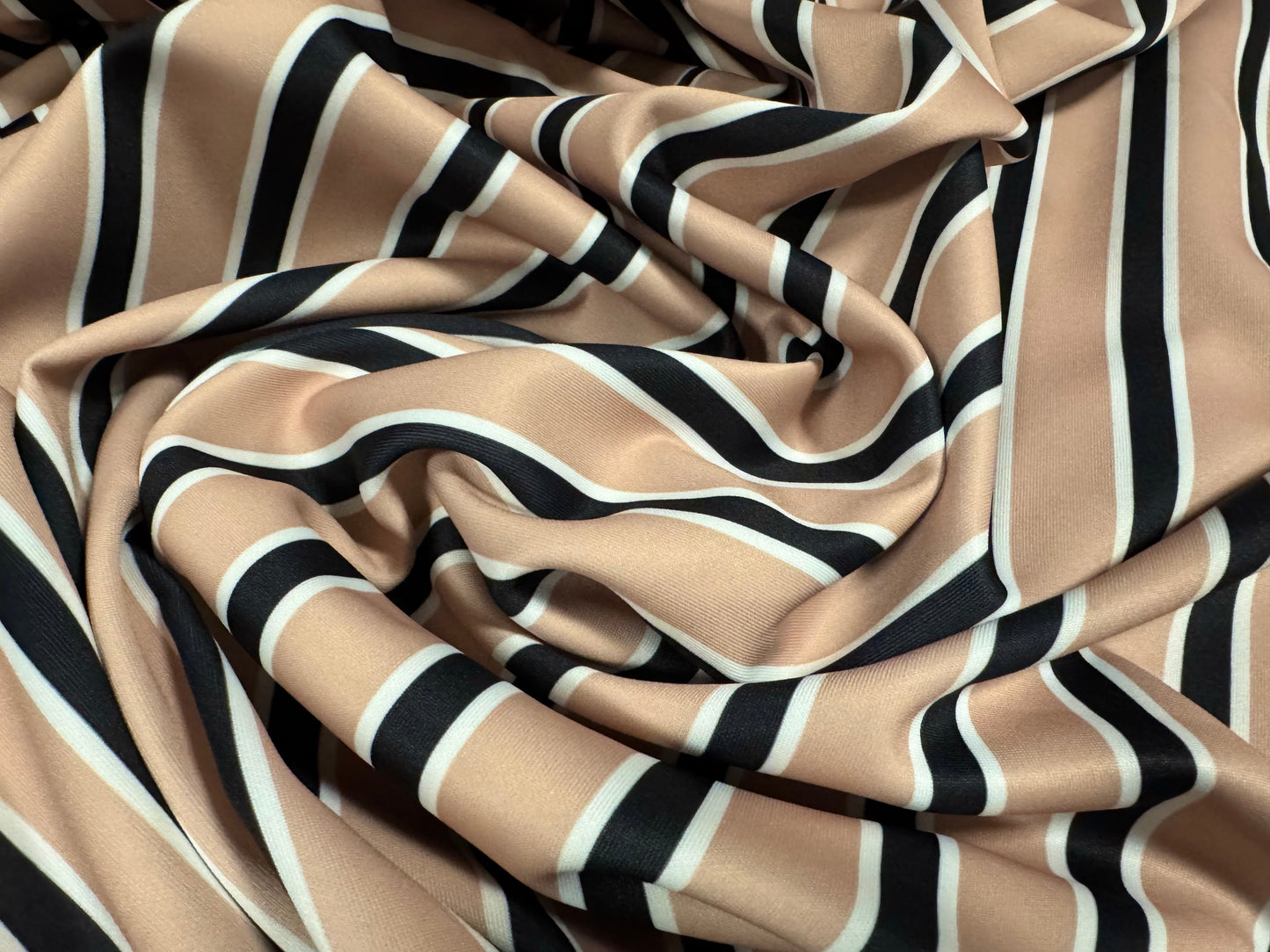 Scuba stretch double jersey fashion fabric, per metre - stripe print - black & beige