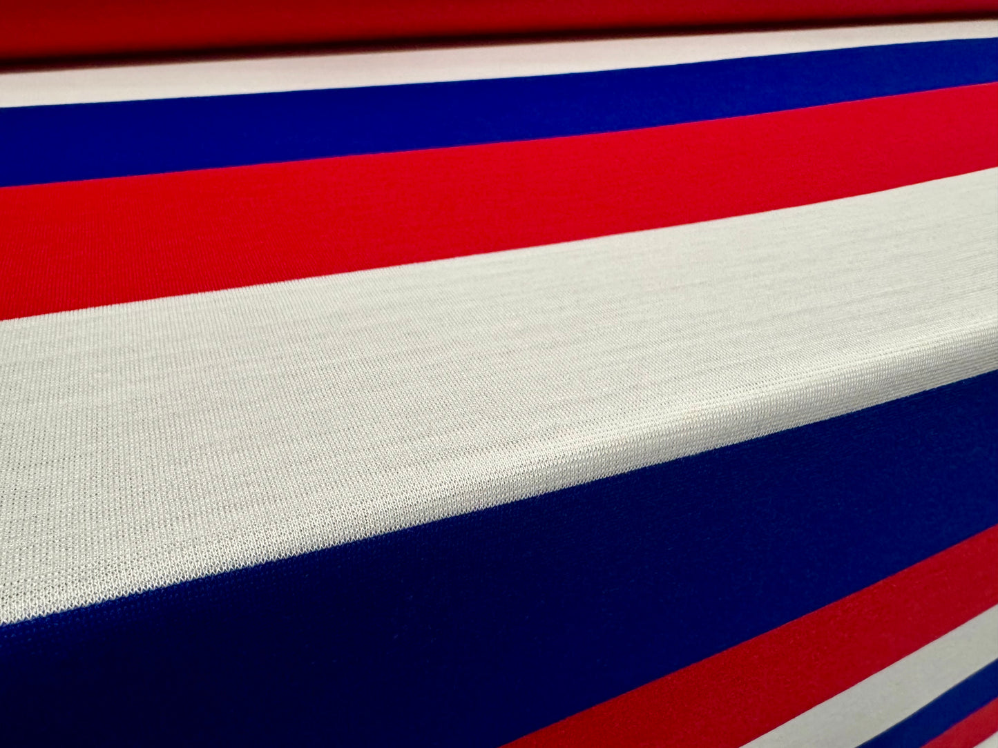 Knitwear jersey fabric, per metre - Rugby stripe - red white & blue