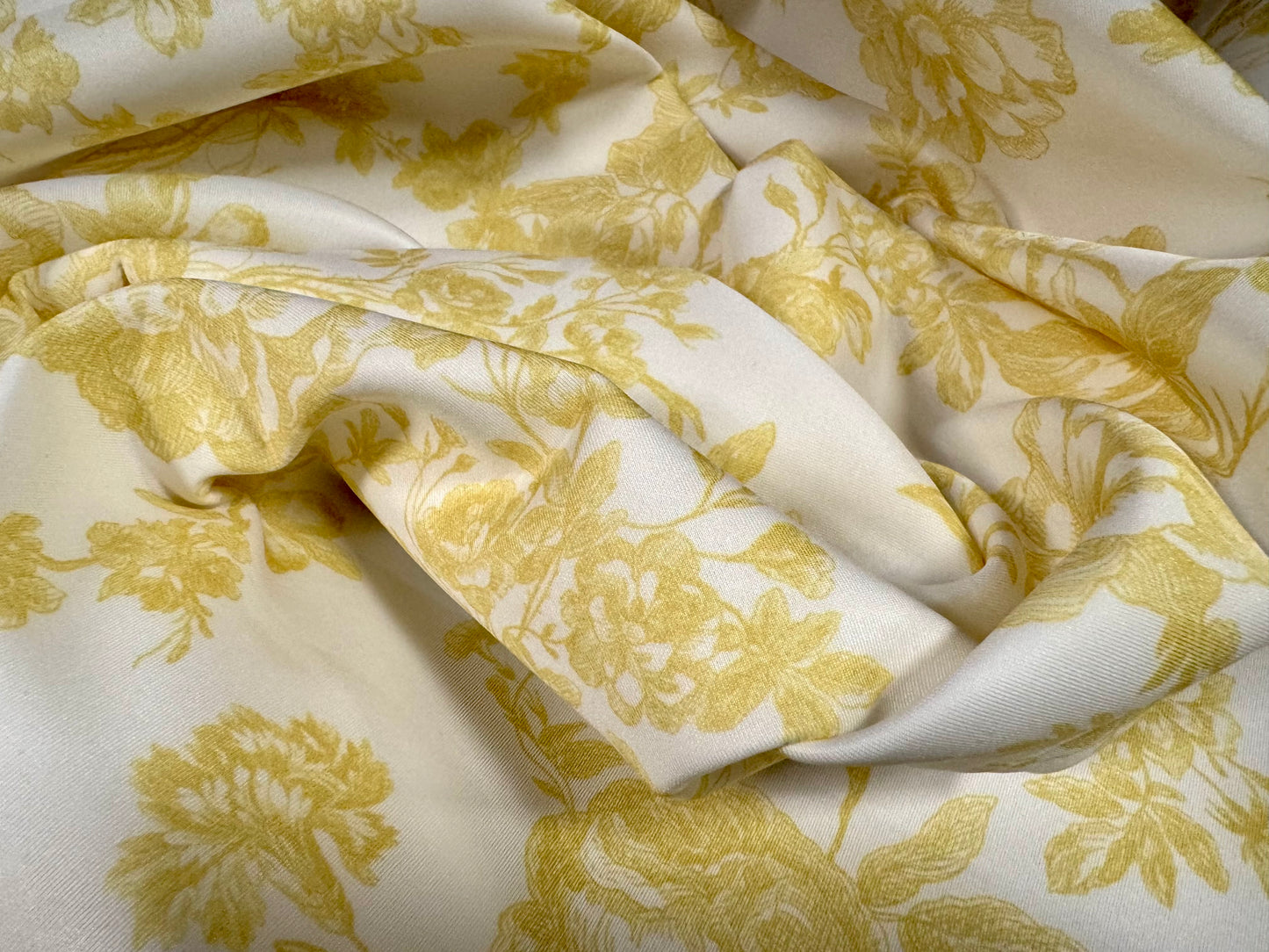 Sandwich Scuba Stretch spandex double jersey fabric, per metre - Toile De Jouy print - chartreuse