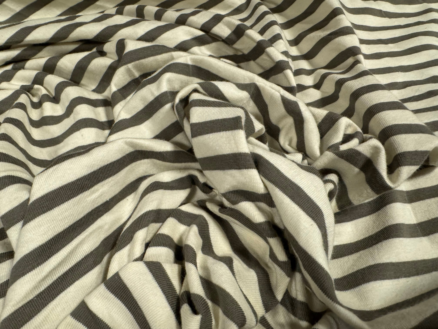 Viscose spandex stretch single jersey fabric, per metre - stripe - khaki & cream