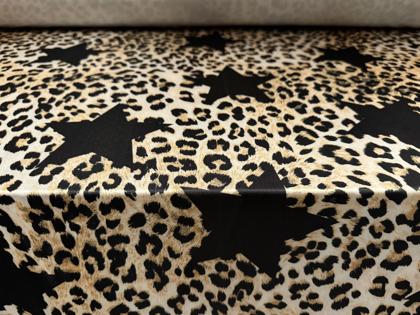 Swimwear stretch spandex jersey fabric, per metre - stars & leopard print - light gold