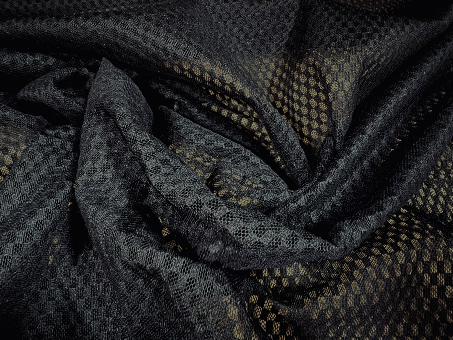 Burnout mesh jersey fabric, per metre - gingham jacquard - black