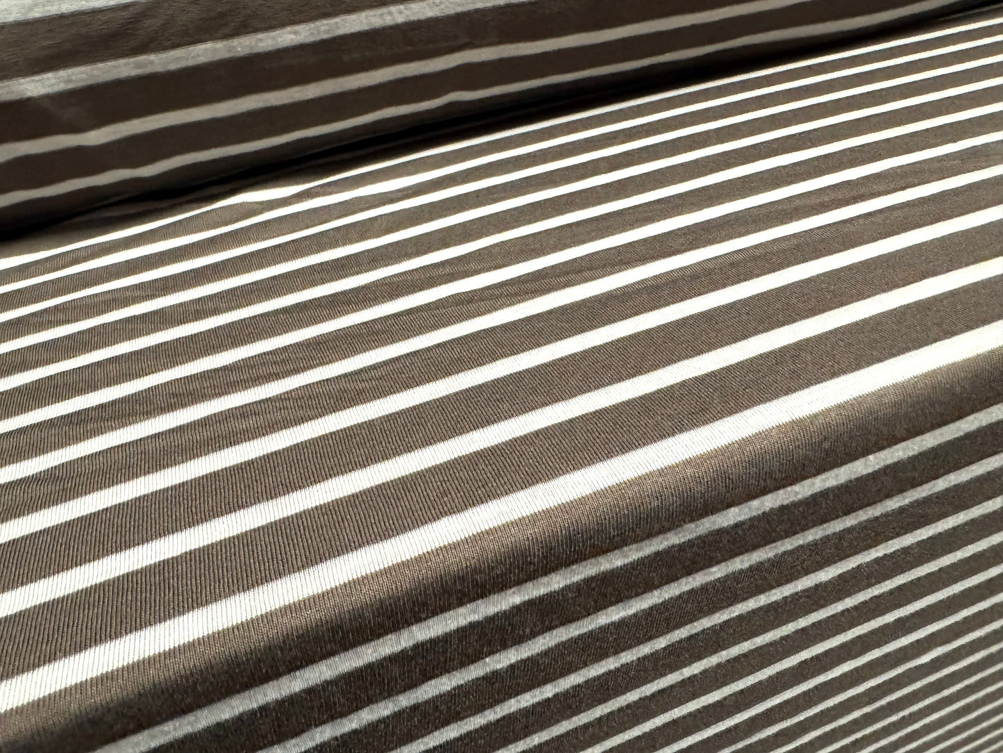 Viscose single jersey fashion fabric, per metre - stripe - taupe & ivory