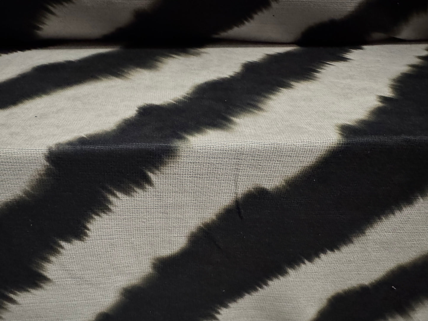 Chenille upholstery fabric, per metre - diagonal smudge stripe print - grey