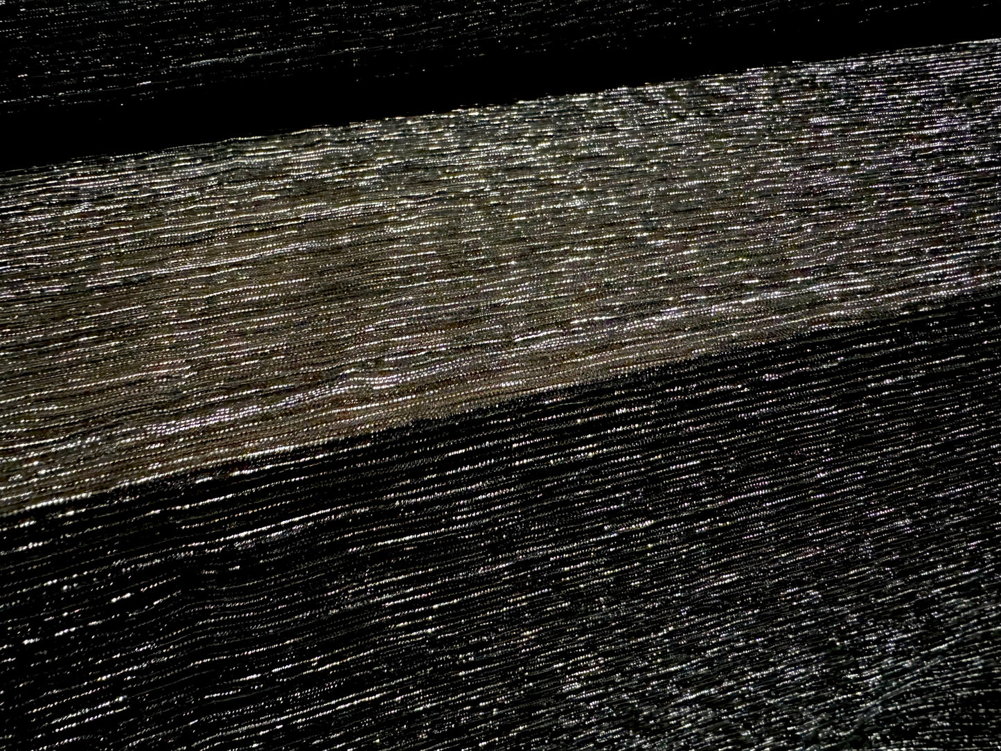 Moonlight shimmer metallic stretch plissé mesh net fabric, per metre - black & silver lurex