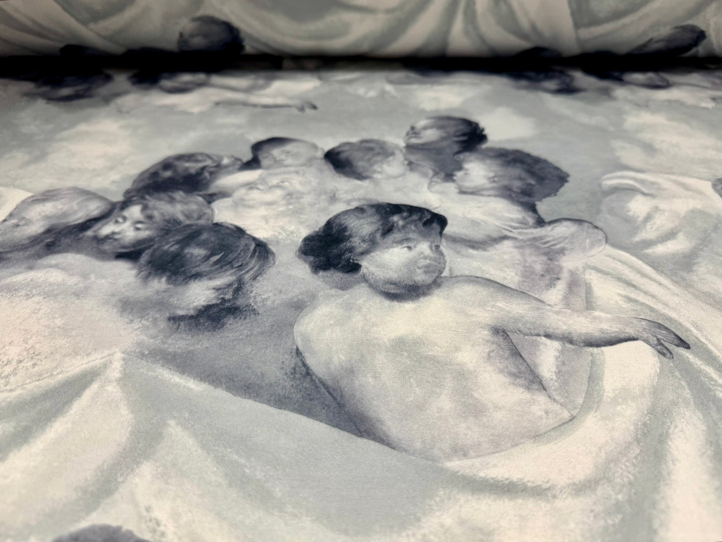 Scuba stretch spandex double jersey fabric, per metre - Cherub angels print - grey
