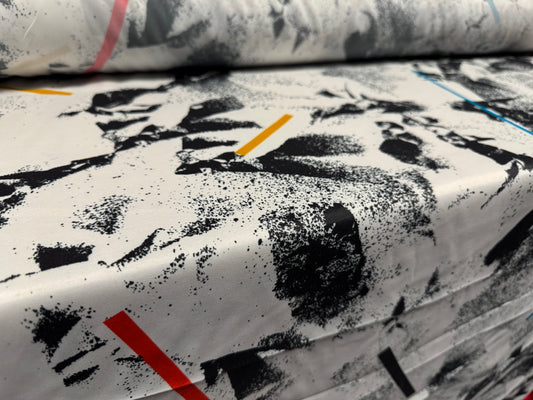 Vintage shellsuit fabric, per metre - retro 80s abstract print - black & white