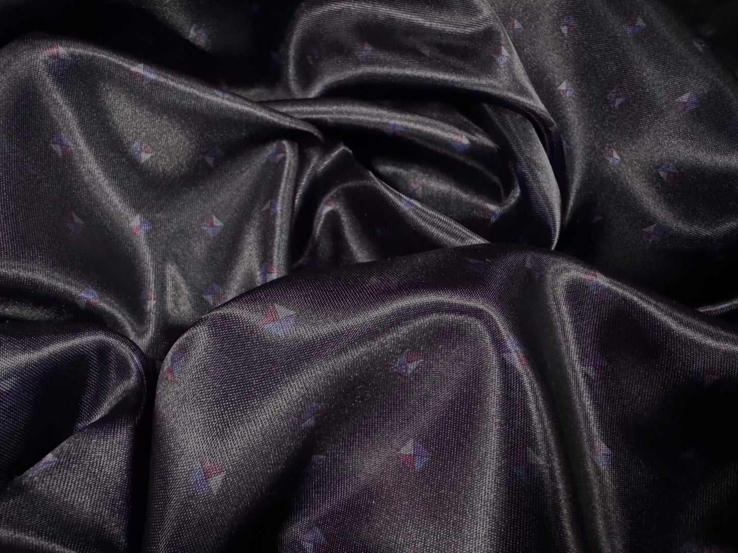 Silky satin woven dress fabric, per metre - motif print -midnight blue