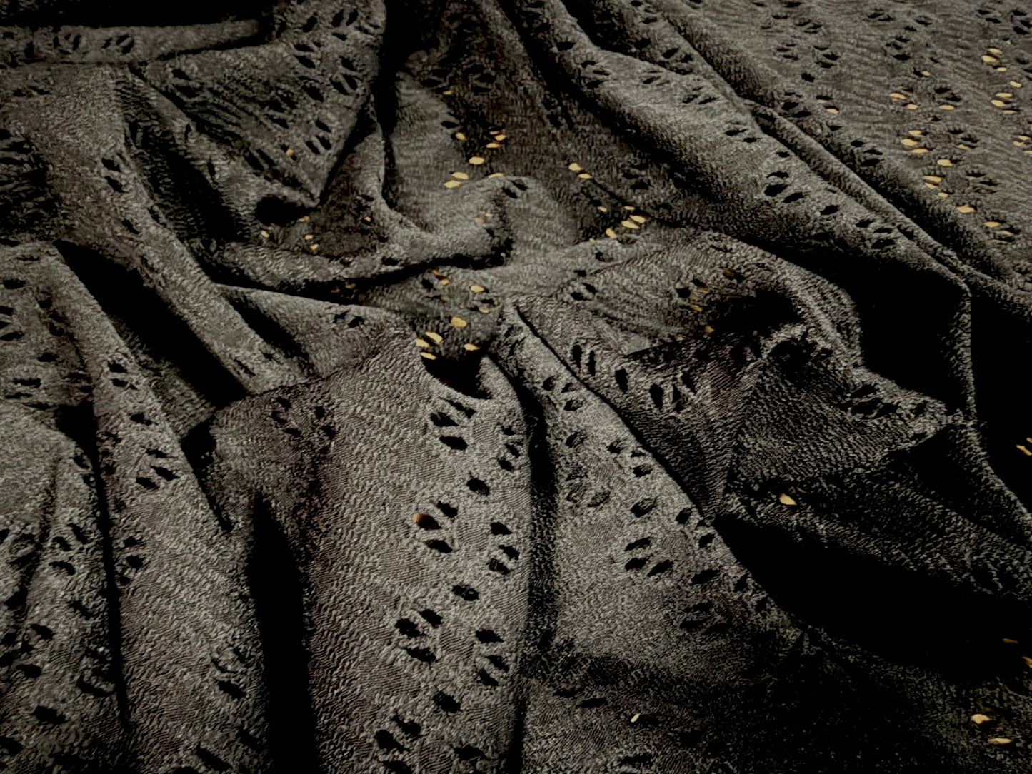 Stretch spandex crochet lace jersey fabric, per metre - floral stripe - black