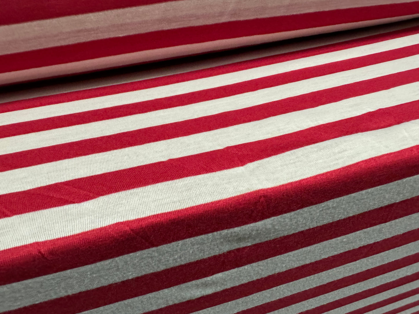 Soft handle single jersey fashion fabric, per metre - stripe - cherry red & white