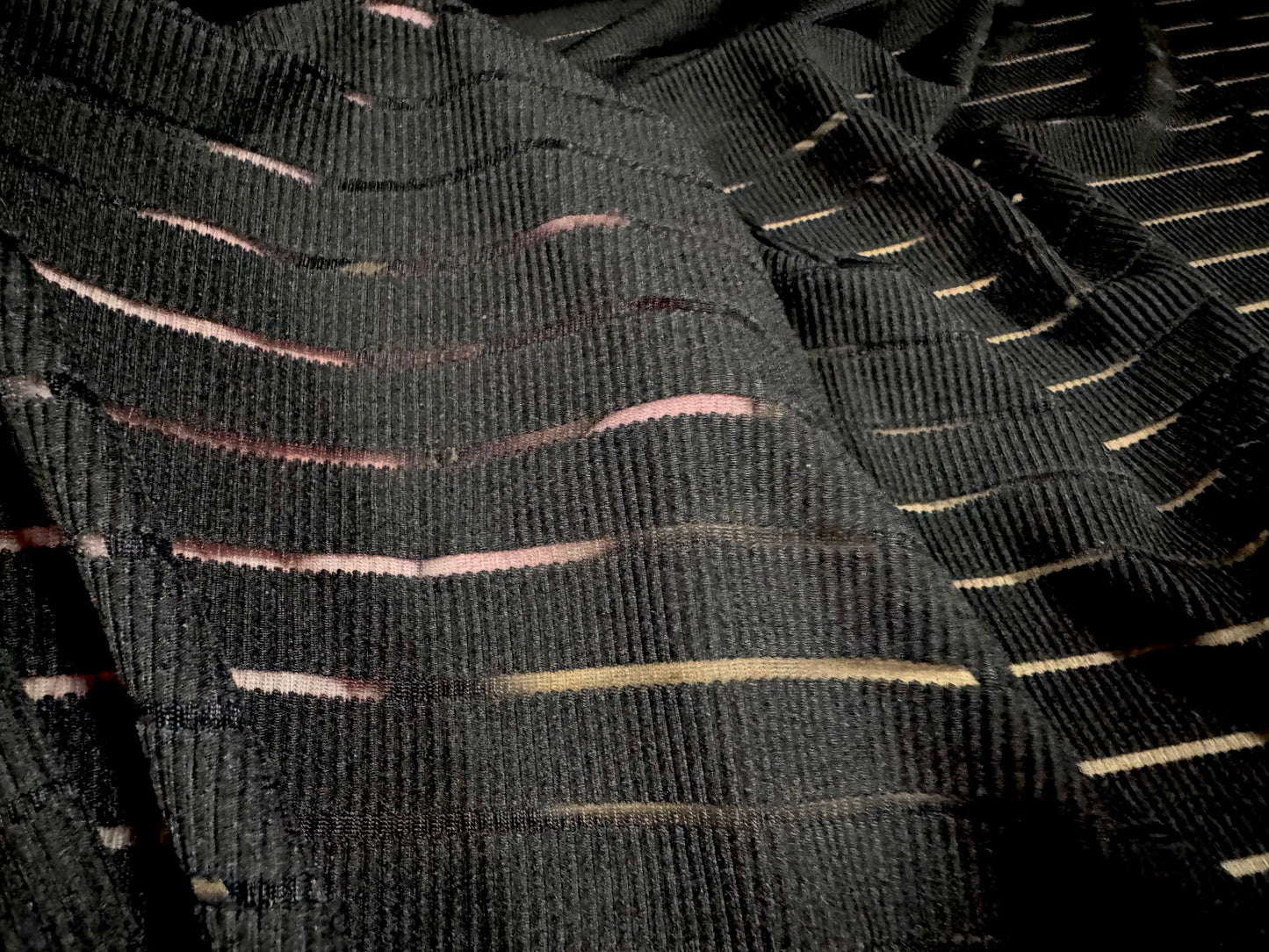 Stretch spandex rib jersey fabric, per metre - burnout stripe - black