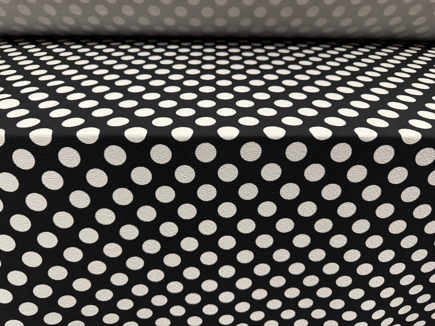 Scuba textured ‘Liverpool’ stretch spandex jersey fabric, per metre - polka dot print - black & white