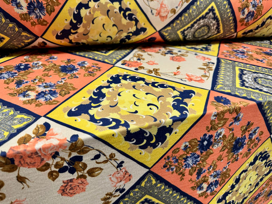 French Terry loopback sweatshirt jersey fabric, per metre - floral mosaic - multicolour