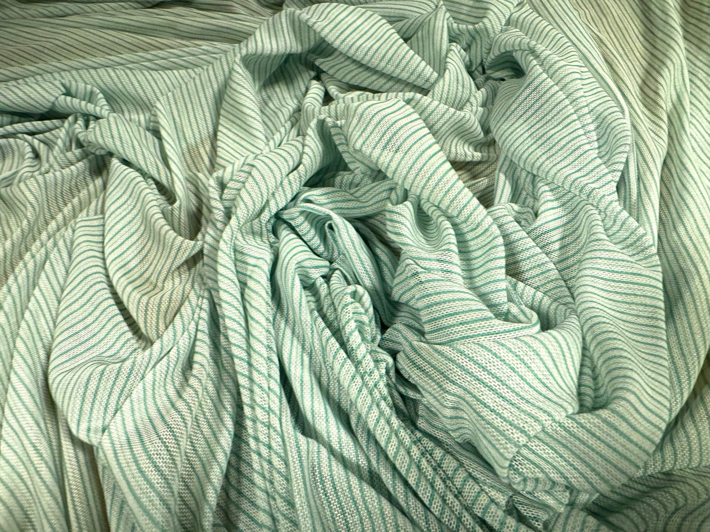 Power mesh net stretch spandex fabric, per metre - pinstripe print - mint green