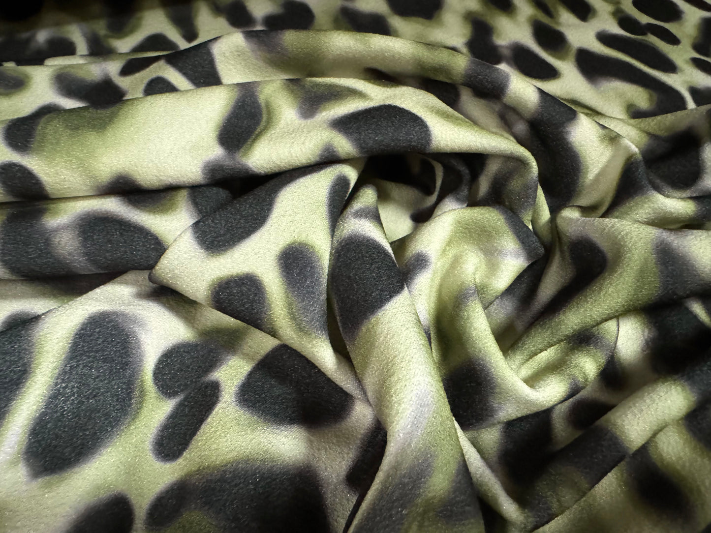 Super stretch crepe spandex double jersey fabric, per metre - smudged leopard print - sage green