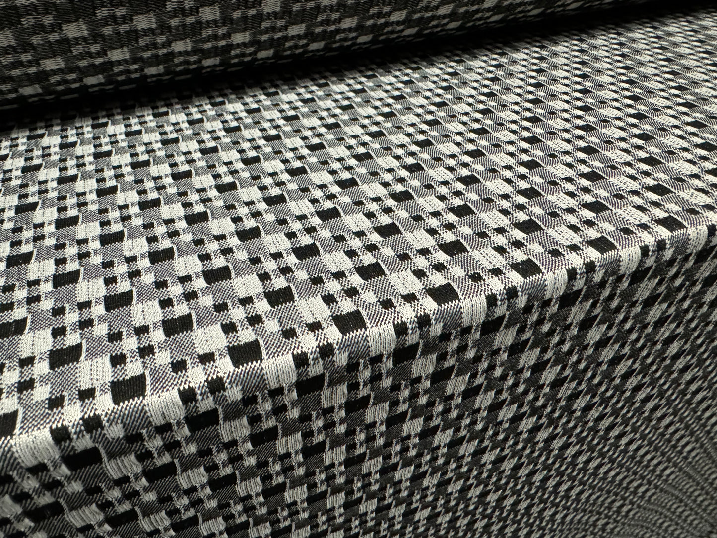 Stretch double jersey fabric, per metre - distressed gingham check - black & grey
