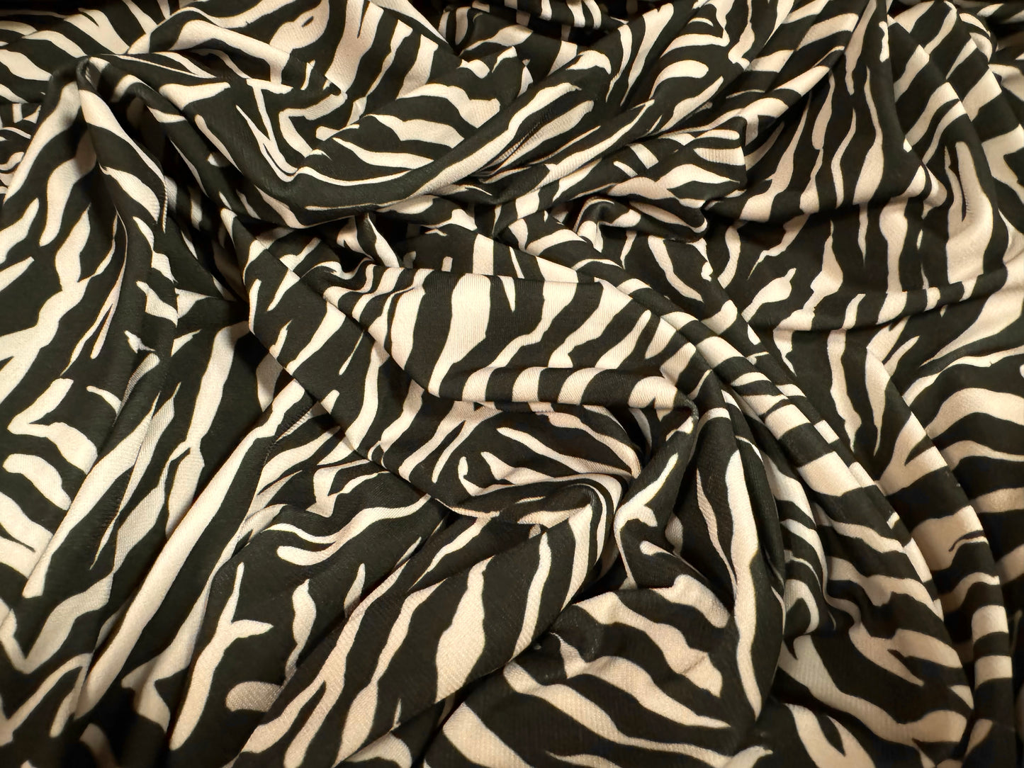 ITY stretch spandex single jersey fabric, per metre - zebra print - black & cream