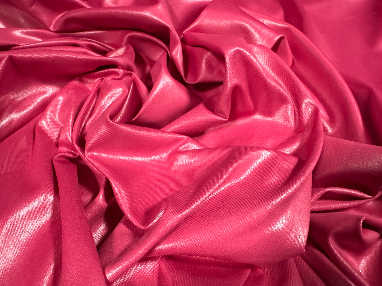 P.U. coated stretch spandex ciré wet look jersey fabric, per metre - plain - hot pink