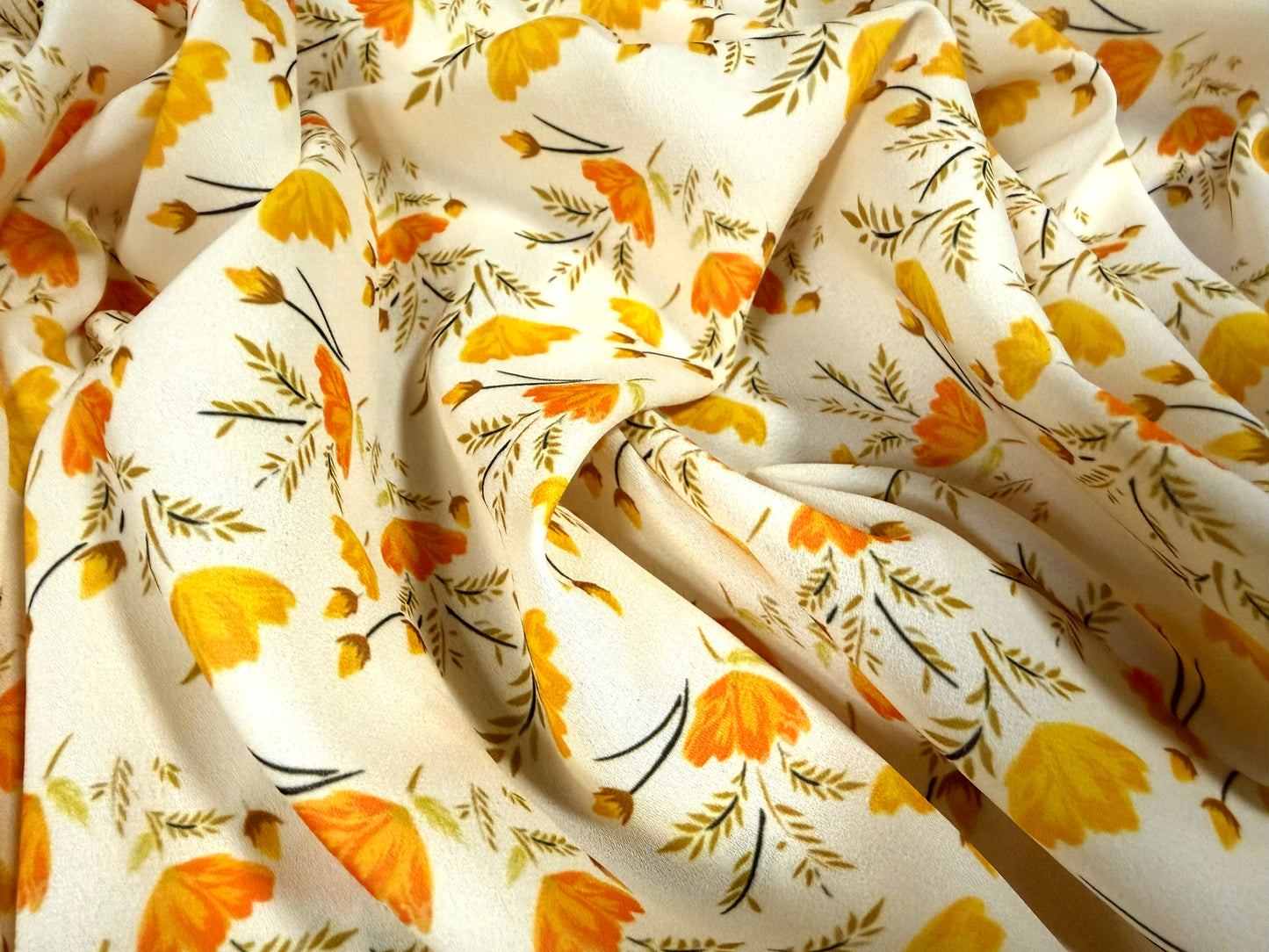 Georgette woven dress blouse fabric, per metre - floral print - cream & orange