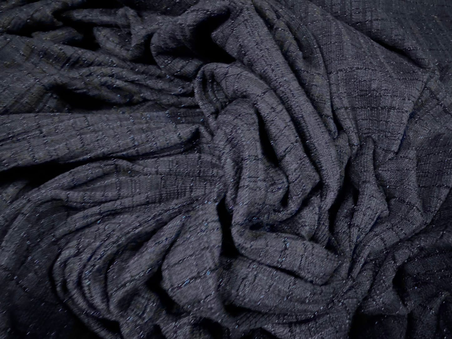 Stretch double jersey fashion fabric, per metre - geometric jacquard with lurex - dark navy blue