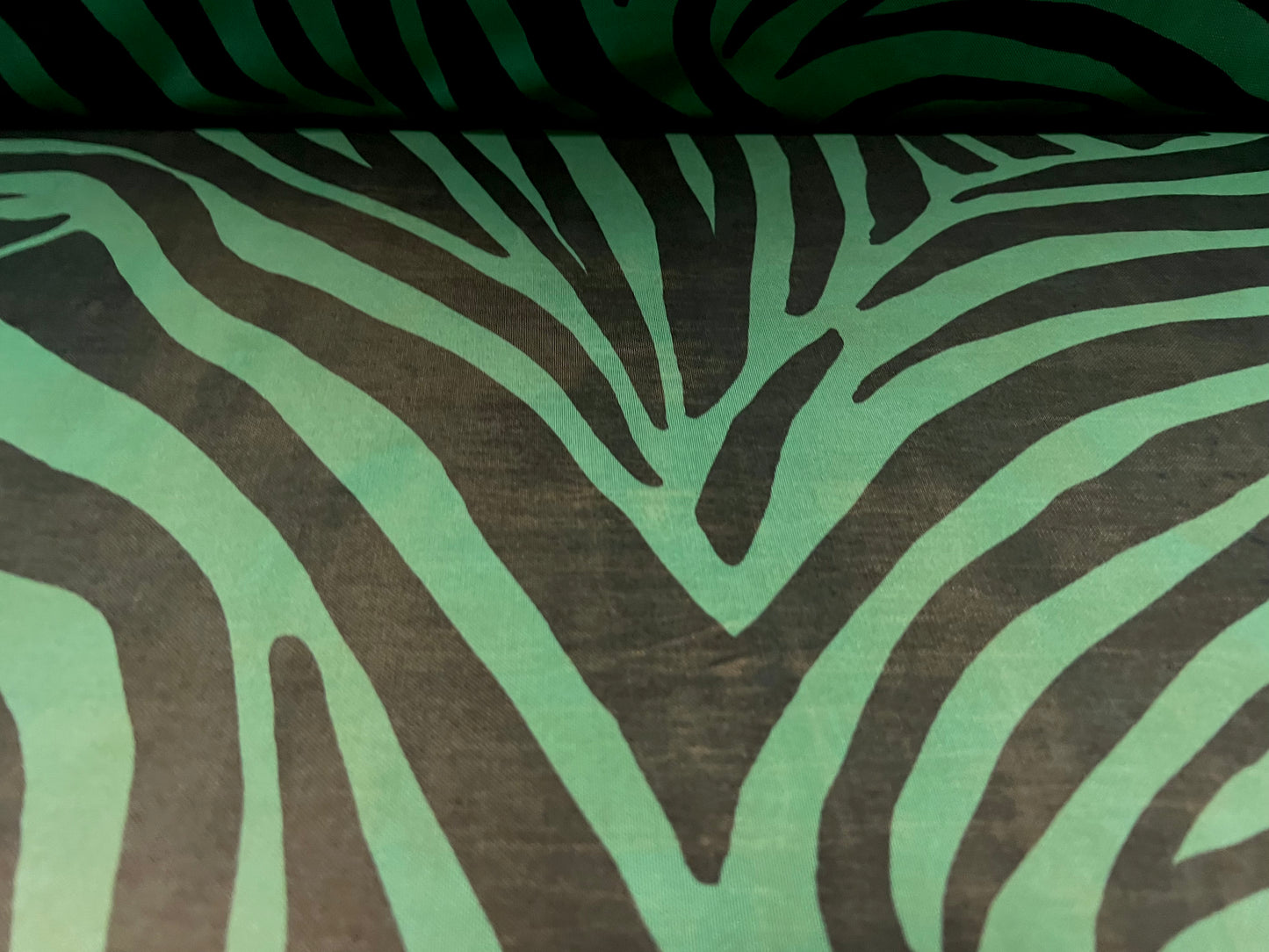 Power mesh net stretch spandex fabric, per metre - zebra animal print - emerald green