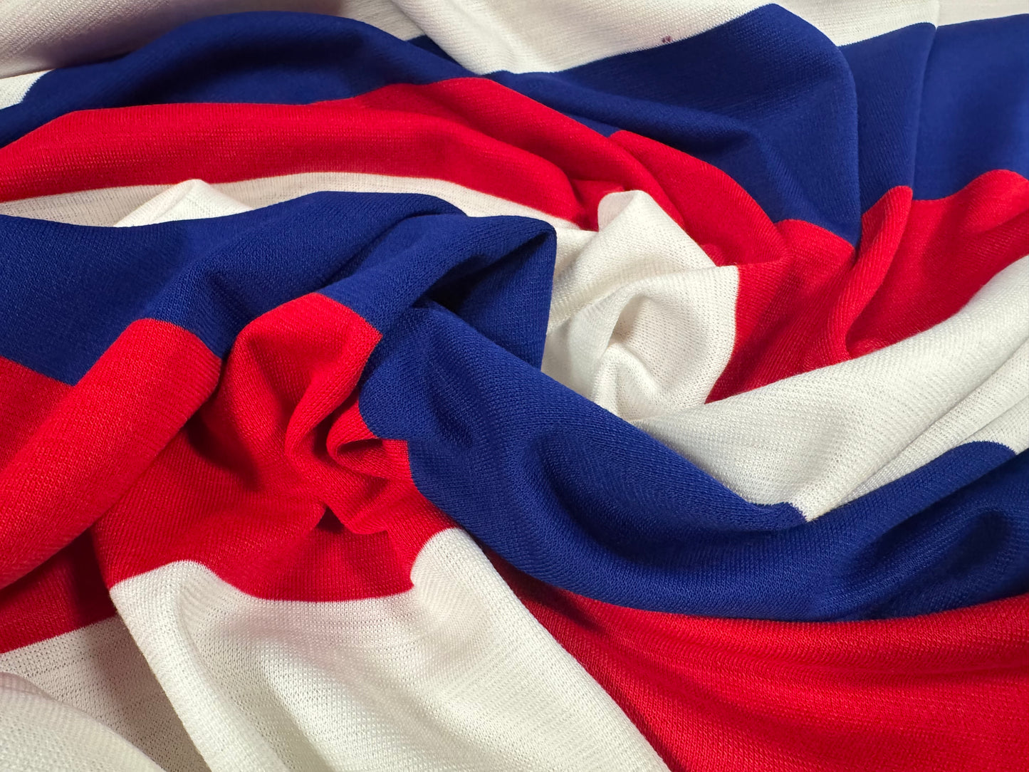 Knitwear jersey fabric, per metre - Rugby stripe - red white & blue