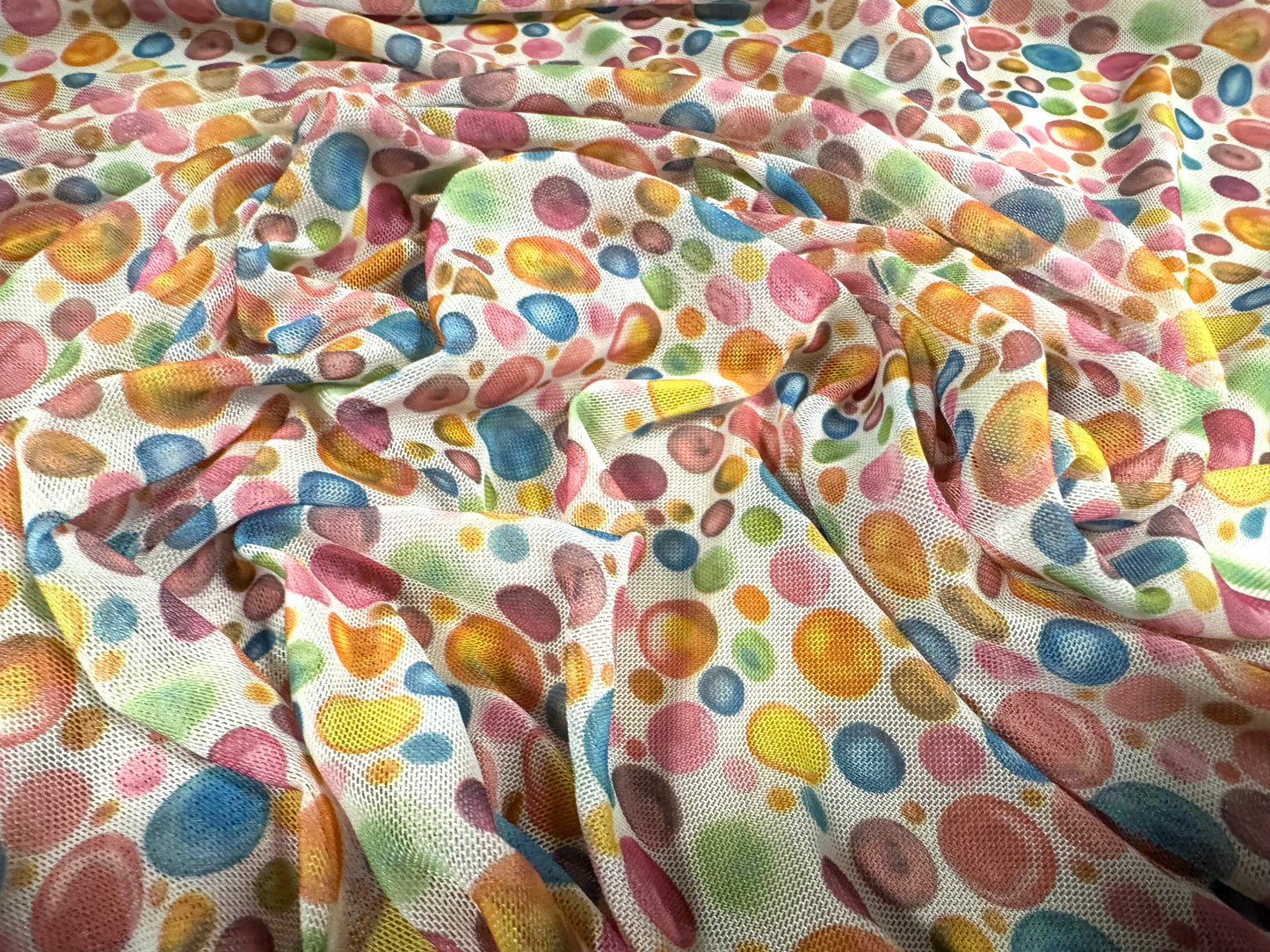 Power mesh net stretch spandex fabric, per metre - bubbles print - multicolour