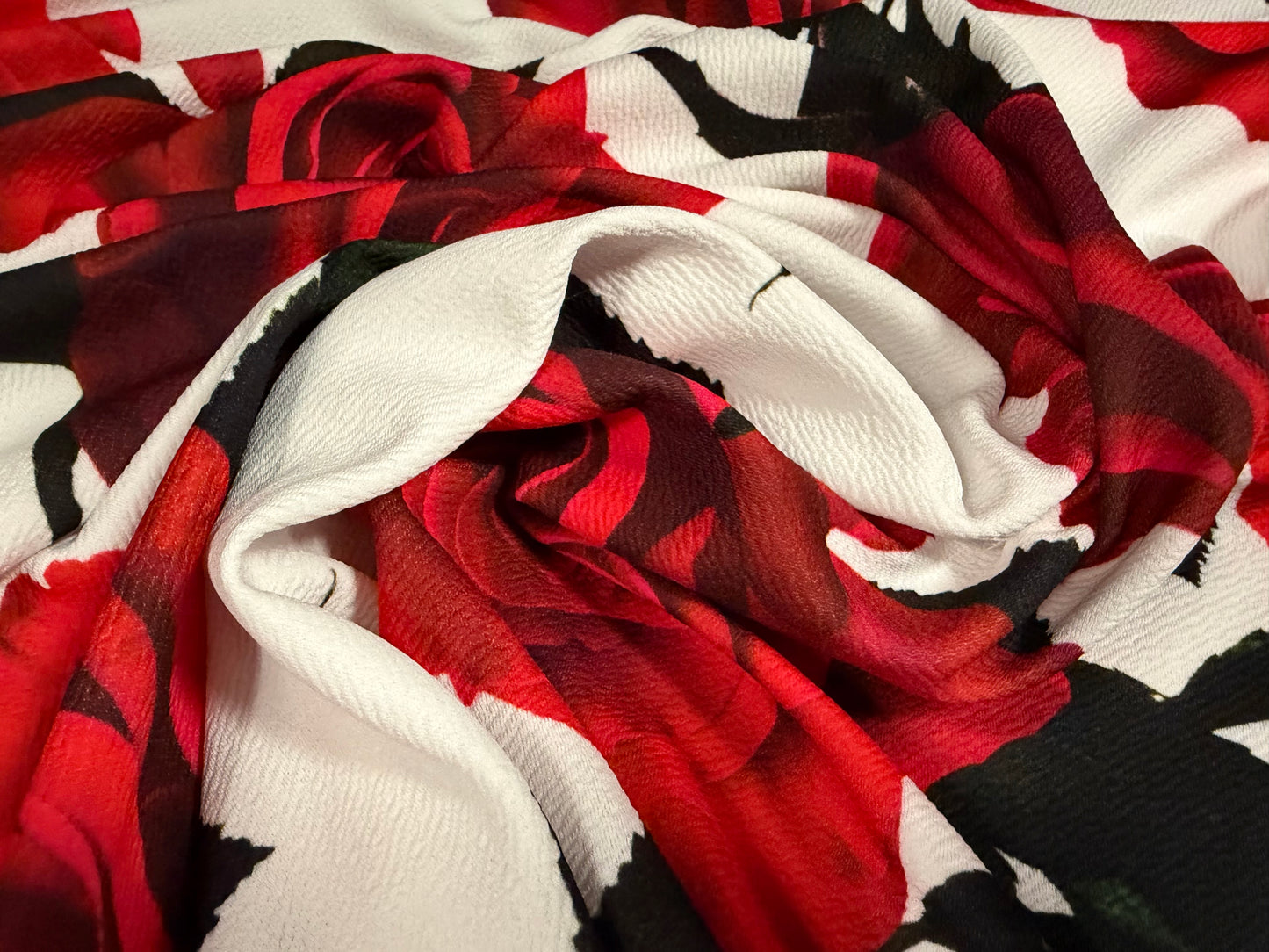 ‘Liverpool’ stretch textured double jersey fabric, per metre - rose print - red