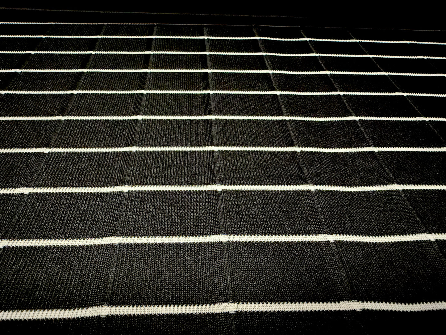 Bandage rib stretch spandex bodycon jersey fabric, per metre - pinstripe - black & ivory