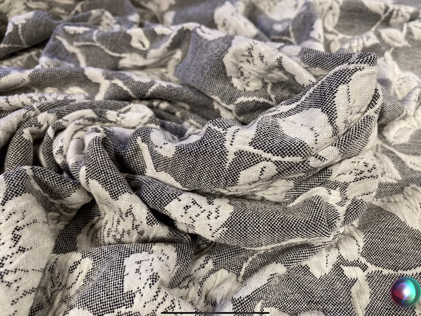 Stretch spandex double jersey fabric, per metre - floral jacquard - grey