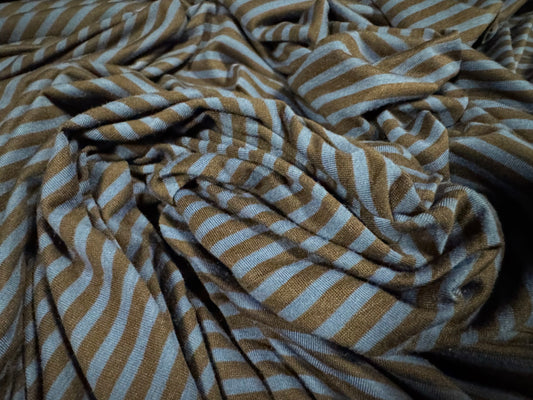 Viscose spandex stretch single jersey fabric, per metre - stripe - blue & brown