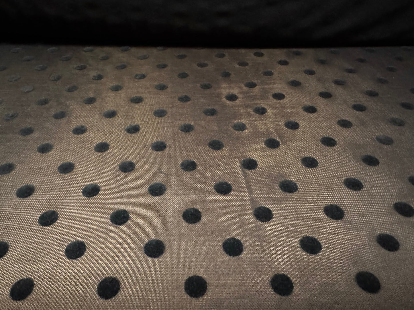 Power mesh net stretch spandex fabric, per metre - polka dot - black on black