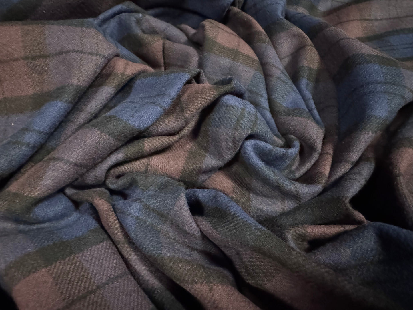 Cotton flannel fabric, per metre - tartan check - plum & navy