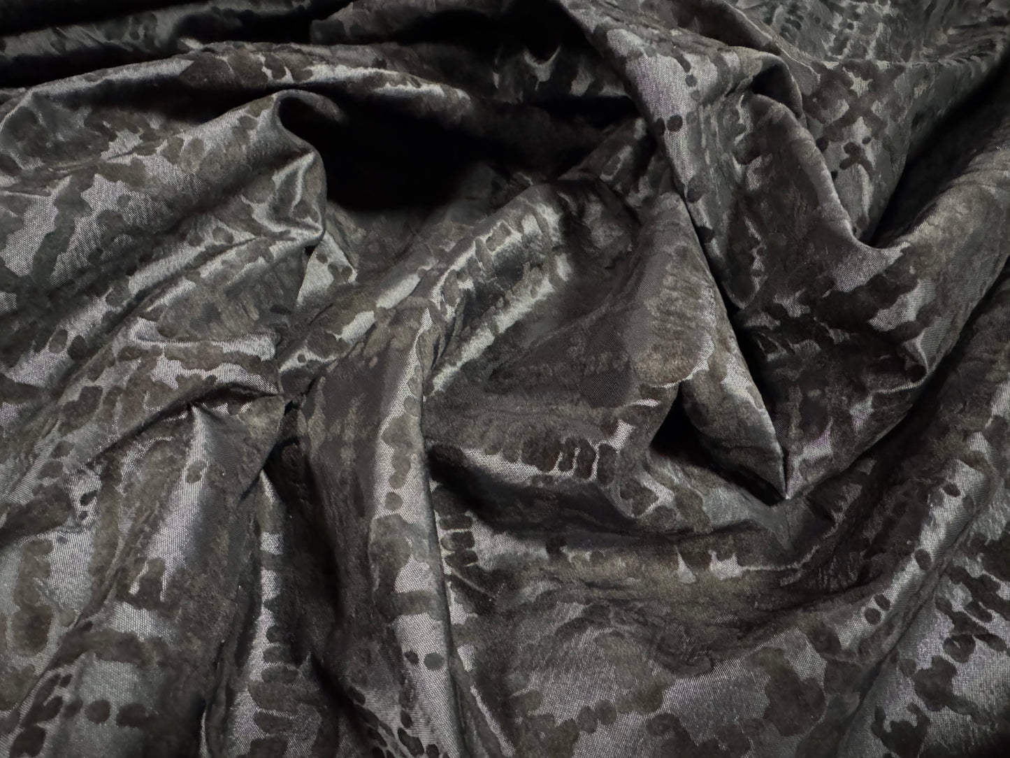 Taffeta faux silk fabric - flocked Argyle diamond print - pewter grey