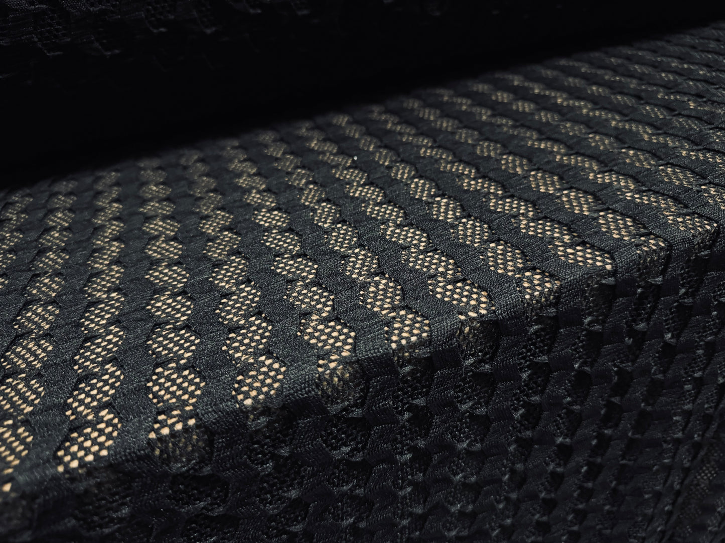 Stretch fishnet mesh net jersey fabric, per metre - zigzag stripe - black