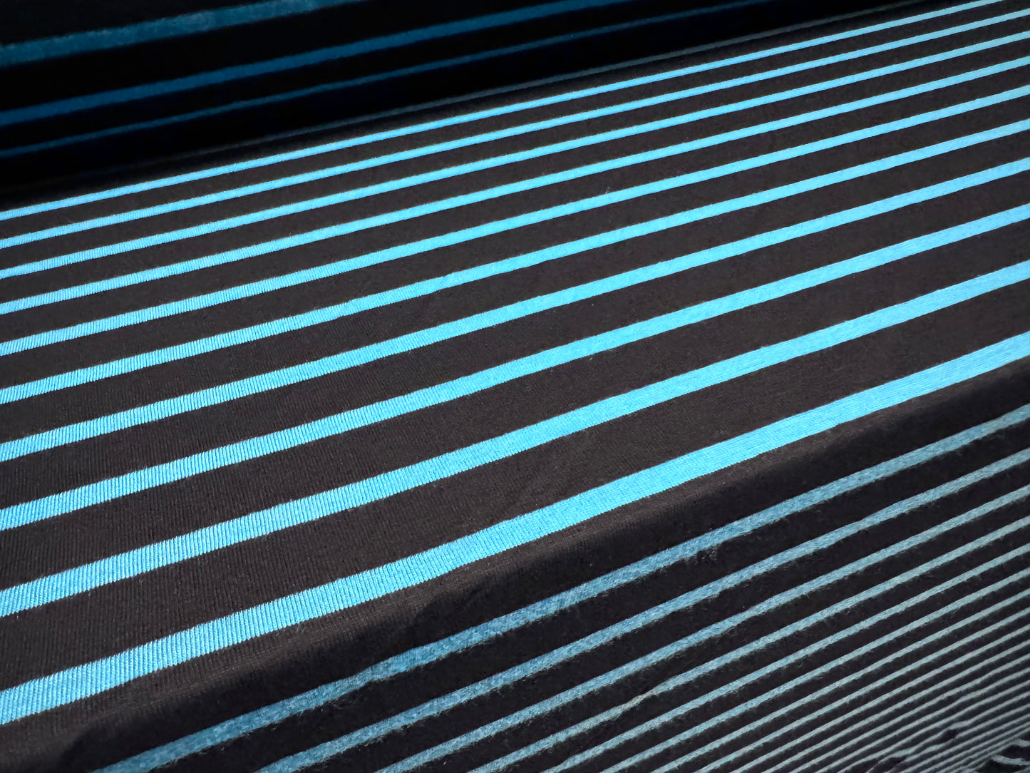 Viscose single jersey fashion fabric, per metre - stripe - turquoise blue & black