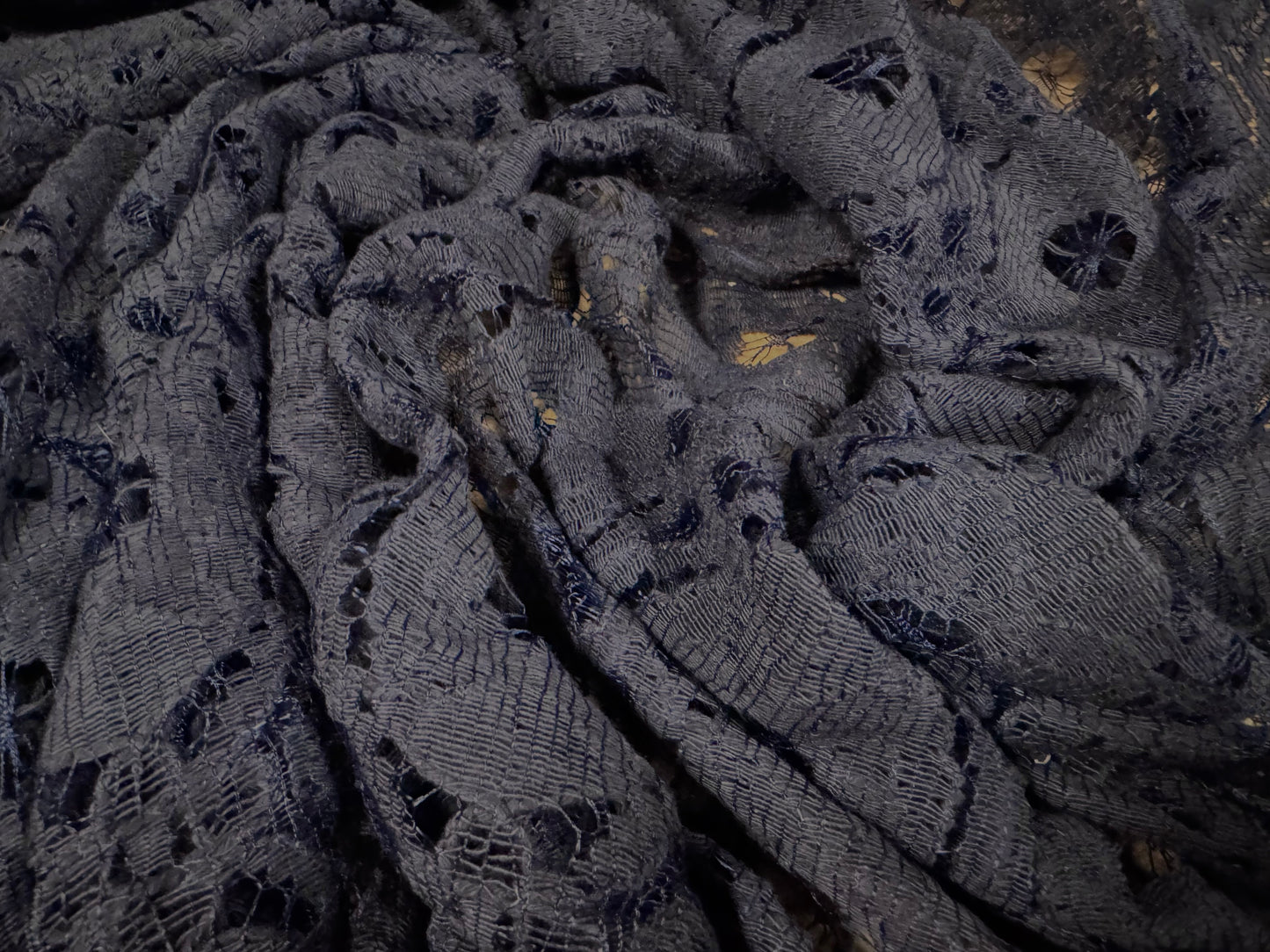 Cotton lace dress fabric, per metre - damask circles design - indigo blue
