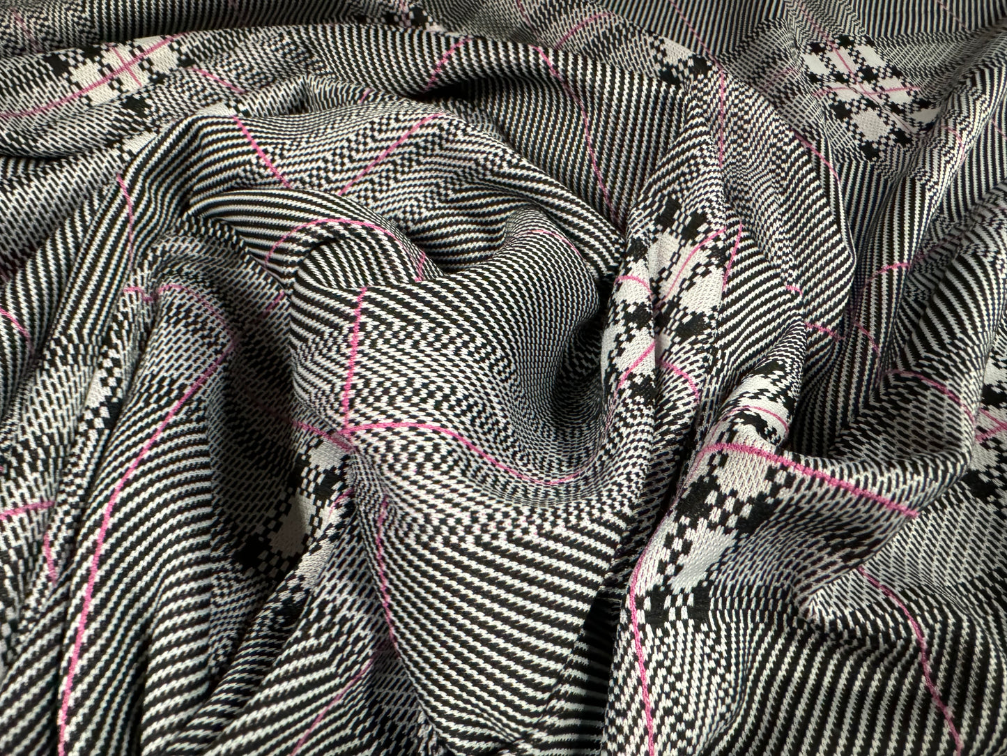 Double jersey dress fabric, per metre - check jacquard - grey & pink