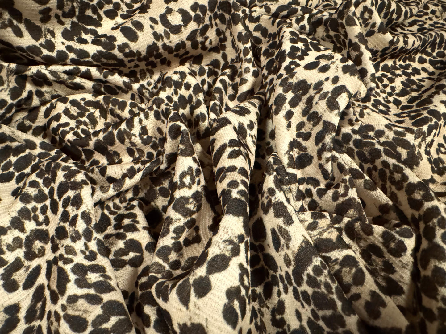 Strawcloth stretch spandex double jersey fabric, per metre - cheetah print - cream