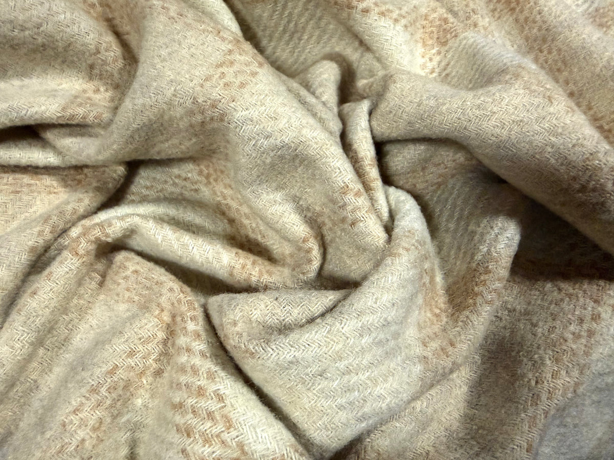 Heavyweight wool bouclé fabric, per metre - plaid check - cream & beige